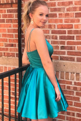 A-line Spaghetti Straps Satin Homecoming Dress