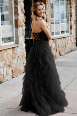 A-Line Coral Tulle Strapless Layered Prom Dress with Appliques