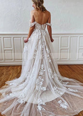 A-Line Straps Sweetheart Wedding Dress with Lace Appliques