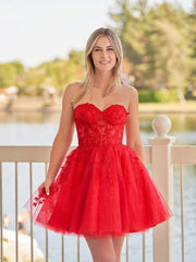 A-line Red Sweetheart Appliques Lace Homecoming Dress With Corset Back