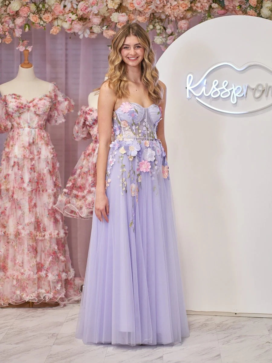 A-Line Strapless Tulle Homecoming Dress With 3D Flowers