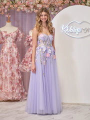 A-Line Strapless Tulle Homecoming Dress With 3D Flowers