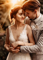 A Line V Neck Bohemian Wedding Dresses