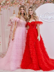 A Line Sweetheart Tiered Tulle Long Prom Dress With Slit